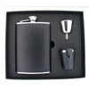 Ano Black Leather 8oz Deluxe Flask Gift Set by Visol - No custom engraving - Flask Gift Sets - Visol - VSET29-1145