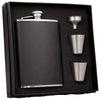 Ano Black Leather Stainless Steel 8oz Deluxe Flask Gift Set by Visol - No custom engraving - Flask Gift Sets - Visol - VSET39-1145