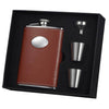 Bobcat Brown Leather 8oz Deluxe Flask Gift Set by Visol - No custom engraving - Flask Gift Sets - Visol - VSET39-1115