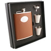 Bobcat Brown Leather Deluxe Hip Flask Gift Set - 6 oz by Visol - No custom engraving - Flask Gift Sets - Visol - VSET38-1118