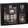 Braw 6oz Leather & Plaid Stainless Steel Flask Gift Set by Visol - No custom engraving - Flask Gift Sets - Visol - VSET110