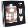 Braw Plaid and Brown Leather Deluxe Hip Flask Gift Set - 6 oz by Visol - No custom engraving - Flask Gift Sets - Visol - VSET38-1119