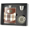 Braw Plaid Cloth Brown Leather Stellar Hip Flask Gift Set - 6 oz by Visol - No custom engraving - Flask Gift Sets - Visol - VSET32-1119